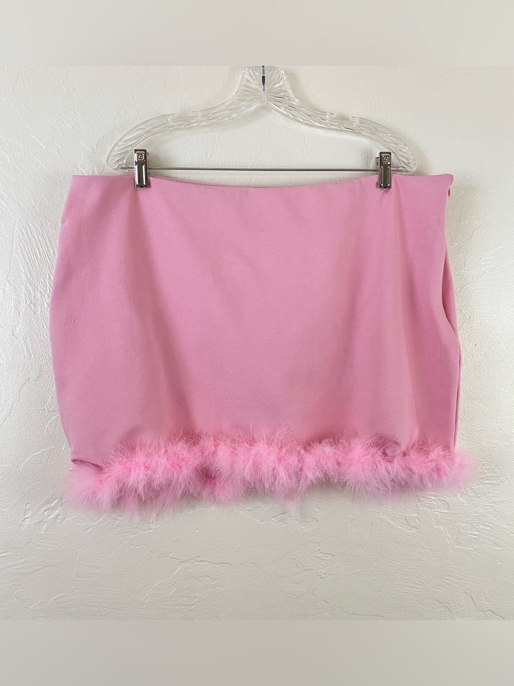 Sugar Thrillz Size 3X Baby Pink Fuzzy Hemline Side Zipper Pullover Mini Skirt